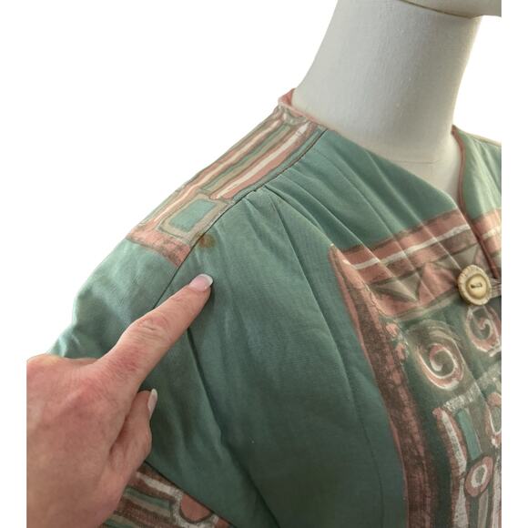 OOAK Quilted Patterened Retro green top jacket short sleeves button front medium - Picture 11 of 11